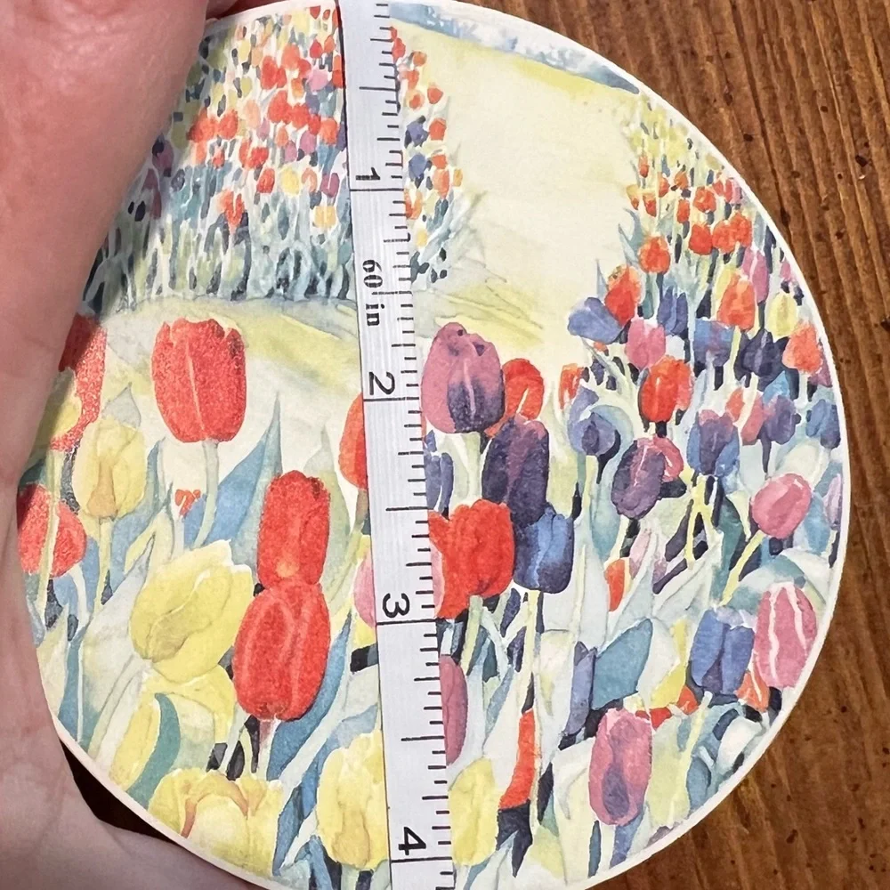 VTG Cape Shore Stone Coasters Tulips Floral Design Set Of Four NIB